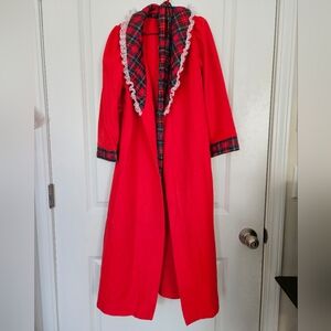 Vintage Jackies Girls Red Plaid Fleece Housecoat With Tie